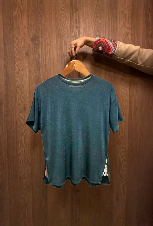 CAMISETA CUELLO REDONDO OVERSIZE BAHAMAS TURQUESA TRIANGULOS