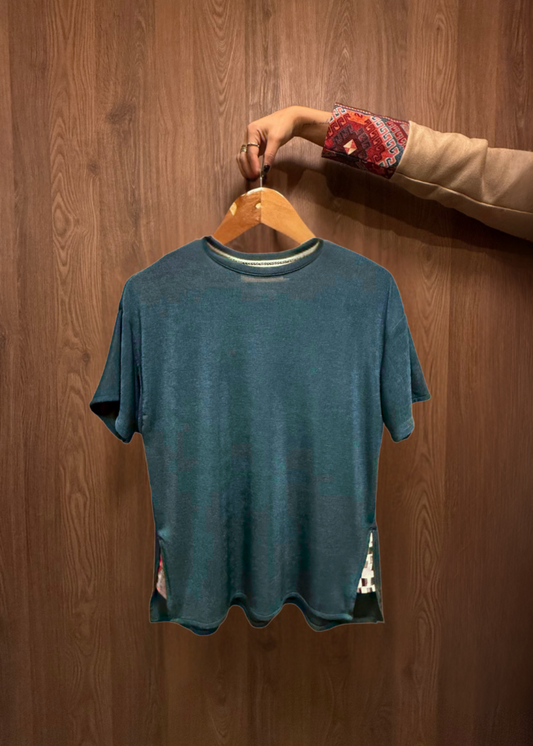 CAMISETA CUELLO REDONDO OVERSIZE BAHAMAS TURQUESA TRIANGULOS
