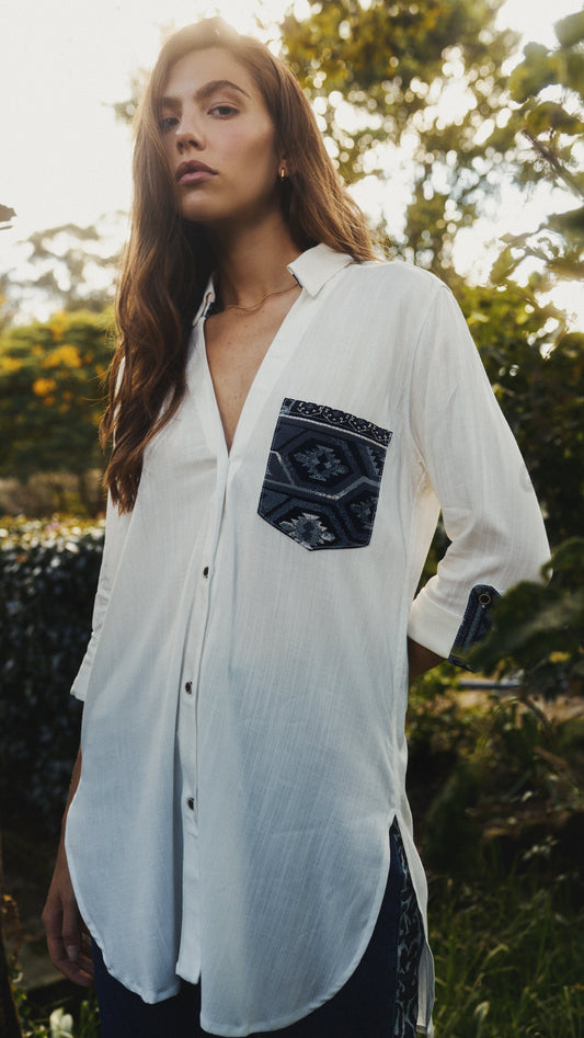 CAMISA OVERSHIRT OVERSIZE BALI BLANCO PALM TROPICARIO