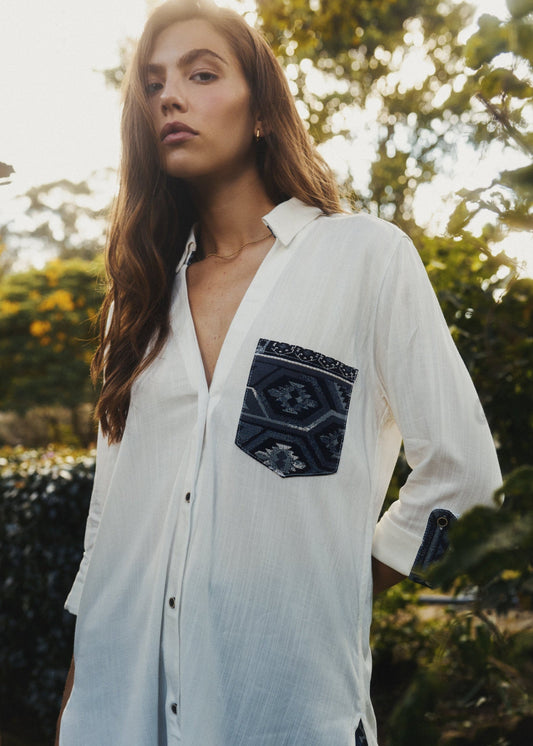CAMISA OVERSHIRT OVERSIZE BALI BLANCO PALM TROPICARIO