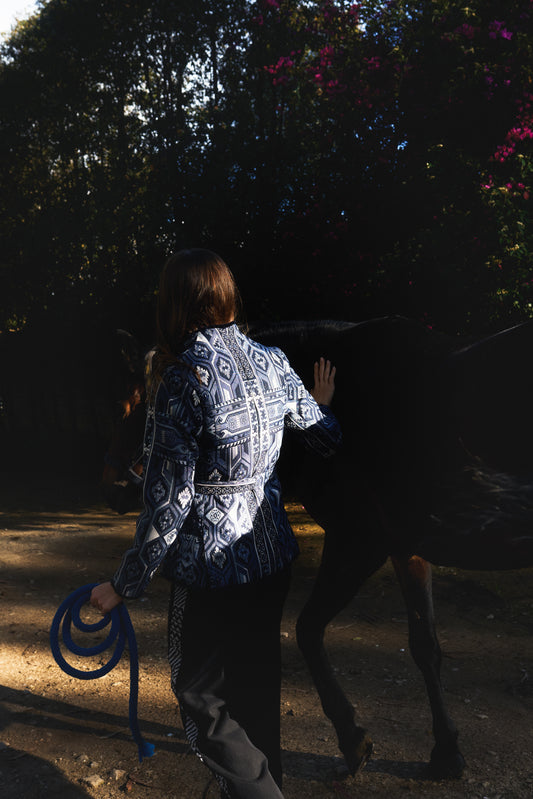 CHAQUETA KIMONO REGULAR OSAKA AZUL PALM TROPICARIO