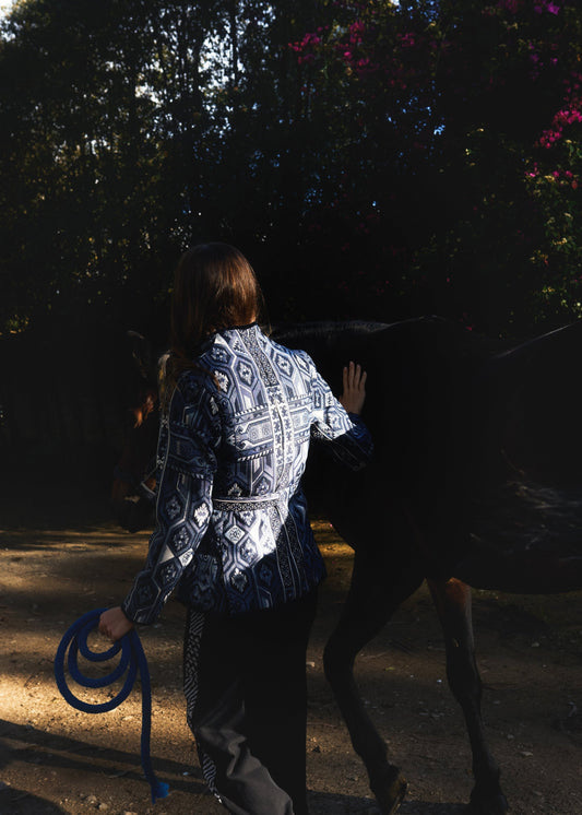 CHAQUETA KIMONO REGULAR OSAKA AZUL PALM TROPICARIO
