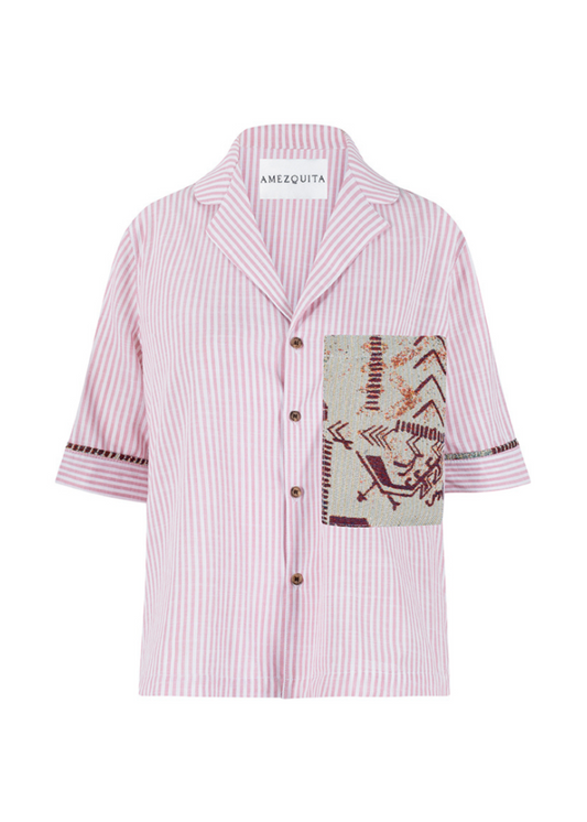 CAMISA MANGA CORTA OVERSIZE FLORENCIA ROSADO HUELLAS MENTA