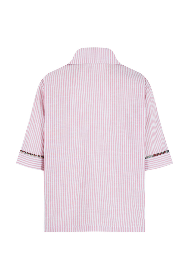 CAMISA MANGA CORTA OVERSIZE FLORENCIA ROSADO HUELLAS MENTA