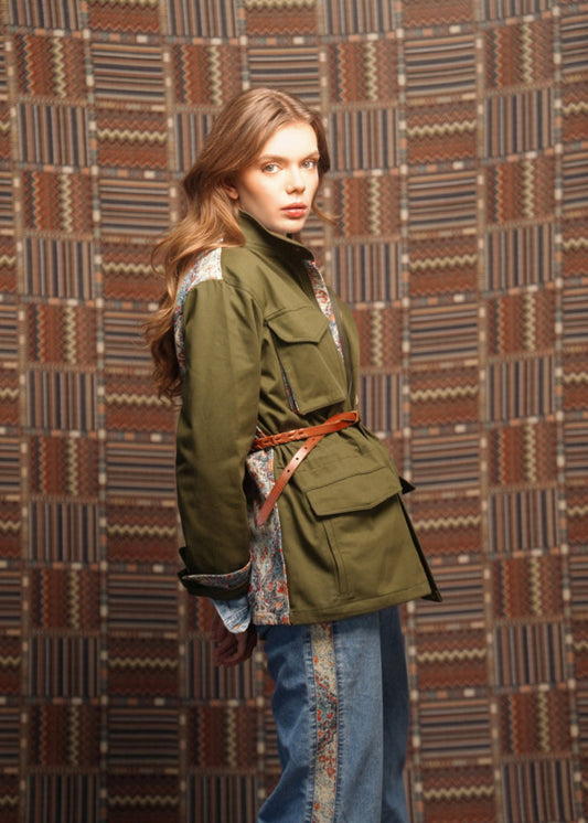 CHAQUETA FIELD REGULAR BRUSELAS VERDE OLIVA ARABESCO AZUL