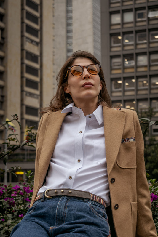 BLAZER SENCILLO REGULAR TOSCANA CAMEL MULTICOLOR