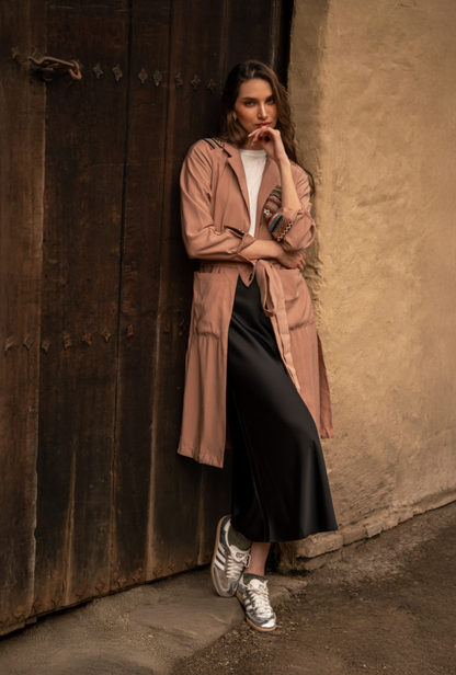 ABRIGO TRENCH REGULAR ATENAS CAQUI MULTICOLOR