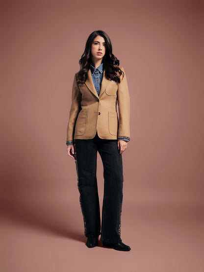 BLAZER SENCILLO REGULAR TOSCANA CAMEL MULTICOLOR