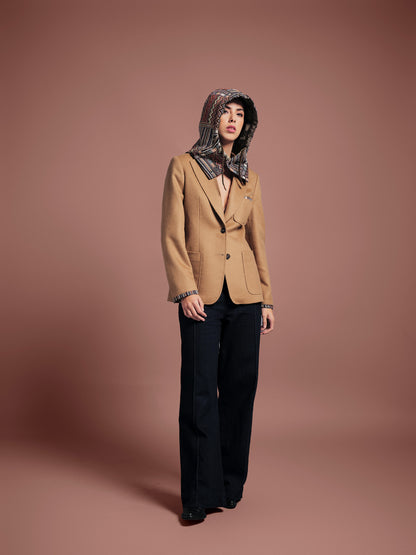 BLAZER SENCILLO REGULAR TOSCANA CAMEL MULTICOLOR