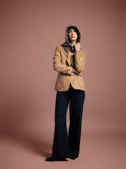 BLAZER SENCILLO REGULAR TOSCANA CAMEL MULTICOLOR