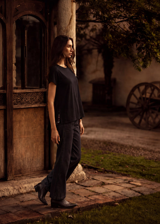 CAMISETA CUELLO REDONDO OVERSIZE BAHAMAS NEGRO RAYAS