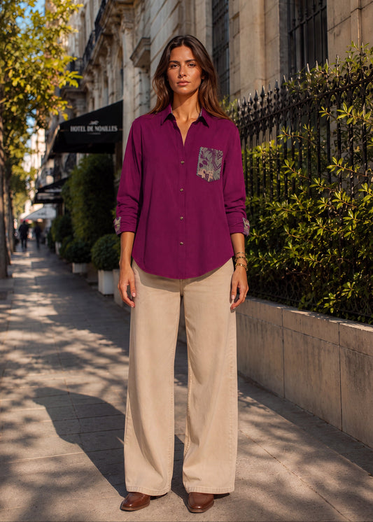 CAMISA OVERSHIRT OVERSIZE BALI MAGENTA HUELLAS MENTA