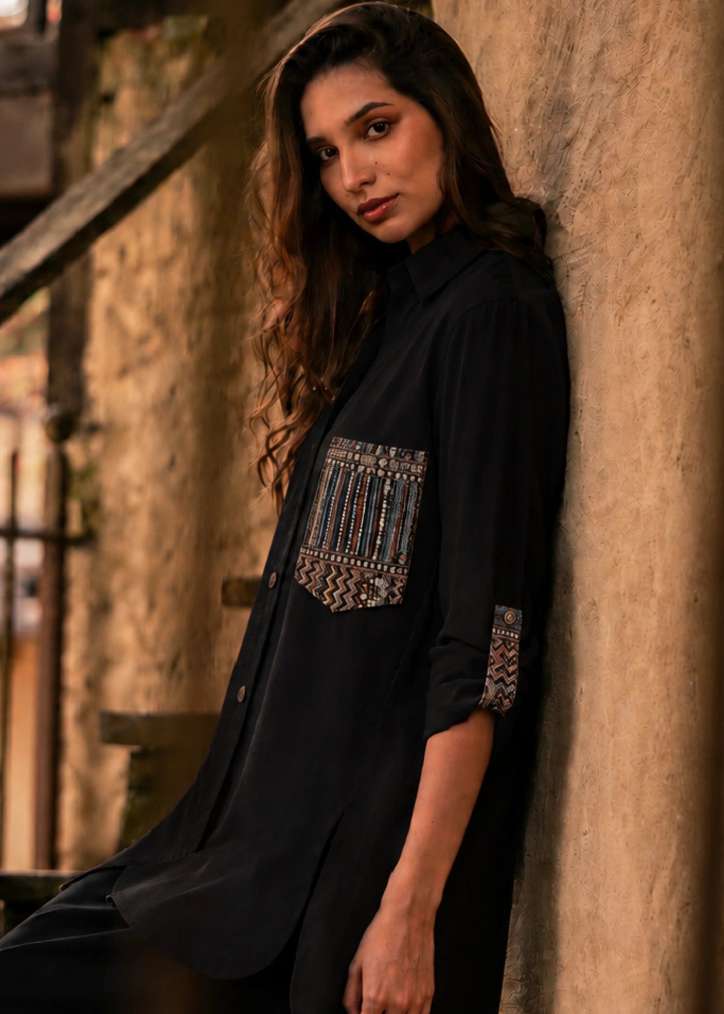 CAMISA OVERSHIRT OVERSIZE BALI NEGRO MULTICOLOR