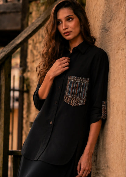 CAMISA OVERSHIRT OVERSIZE BALI NEGRO MULTICOLOR