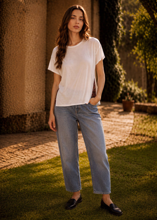 CAMISETA CUELLO REDONDO OVERSIZE BAHAMAS BLANCO PERSA