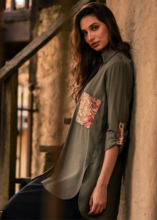 CAMISA OVERSHIRT OVERSIZE BALI VERDE ARABESCO