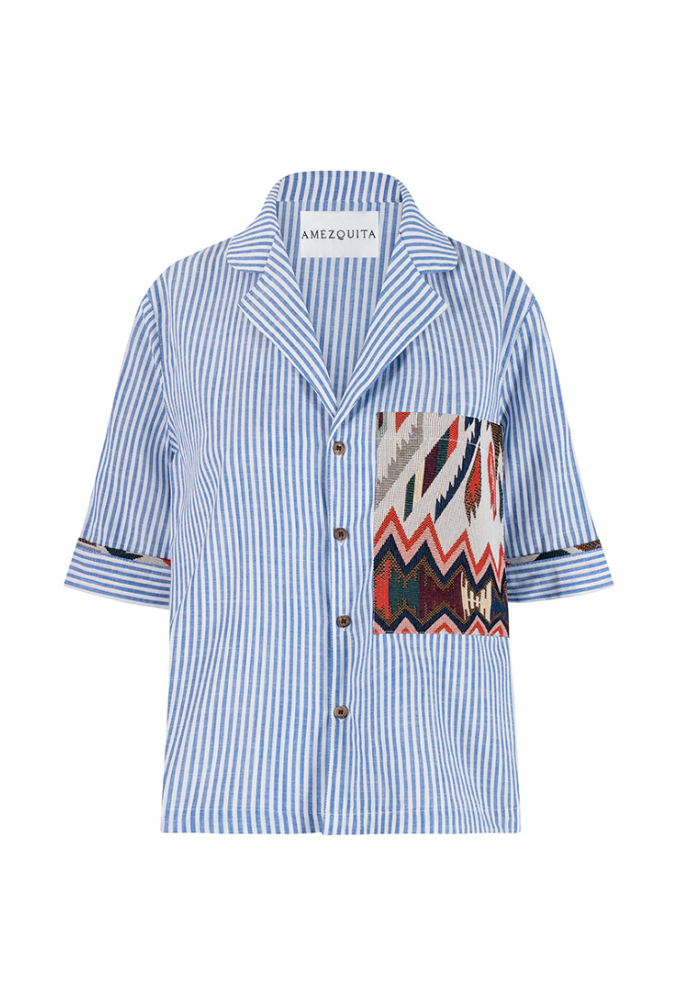 CAMISA MANGA CORTA OVERSIZE FLORENCIA AZUL CLARO BÚHO