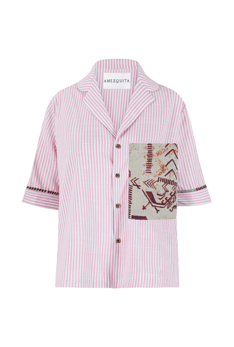 CAMISA MANGA CORTA OVERSIZE FLORENCIA ROSADO HUELLAS MENTA