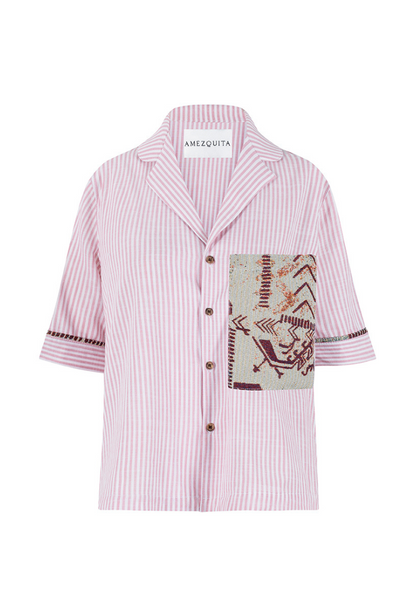CAMISA MANGA CORTA OVERSIZE FLORENCIA ROSADO HUELLAS MENTA