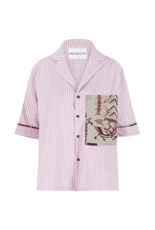 CAMISA MANGA CORTA OVERSIZE FLORENCIA ROSADO HUELLAS MENTA