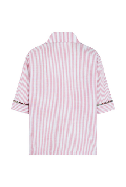 CAMISA MANGA CORTA OVERSIZE FLORENCIA ROSADO HUELLAS MENTA