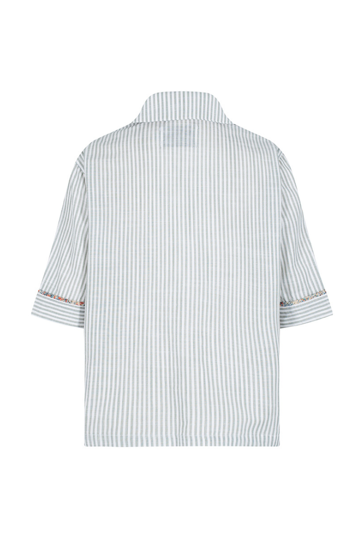CAMISA MANGA CORTA OVERSIZE FLORENCIA VERDE OLIVA ARABESCO AZUL