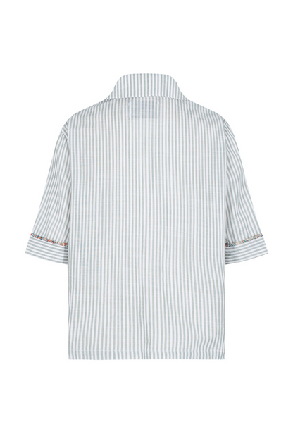 CAMISA MANGA CORTA OVERSIZE FLORENCIA VERDE OLIVA ARABESCO AZUL