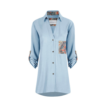CAMISA OVERSHIRT OVERSIZE BALI AZUL CLARO ARABESCO AZUL