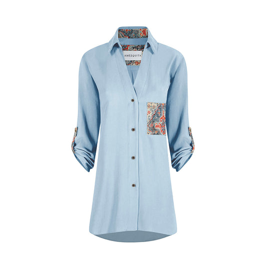 CAMISA OVERSHIRT OVERSIZE BALI AZUL CLARO ARABESCO AZUL