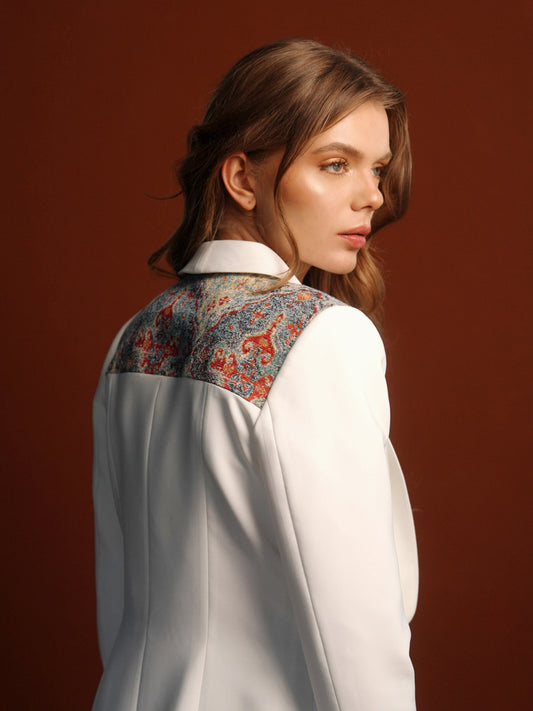 BLAZER SMOKING SLIM FIT MARSELLA BLANCO ARABESCO AZUL