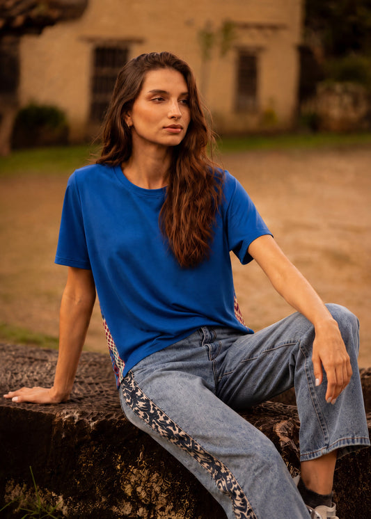 CAMISETA CUELLO REDONDO OVERSIZE BAHAMAS TURQUESA TRIANGULOS