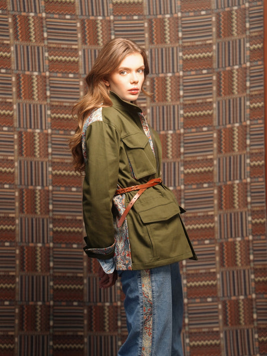 CHAQUETA FIELD REGULAR BRUSELAS VERDE OLIVA ARABESCO AZUL