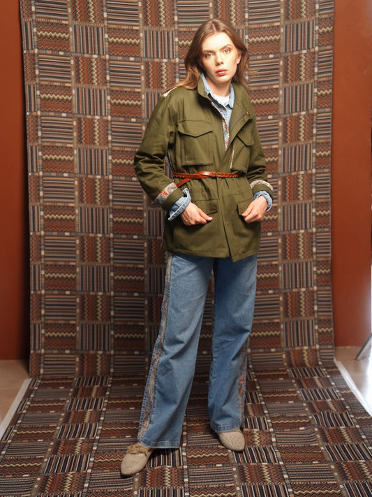 CHAQUETA FIELD REGULAR BRUSELAS VERDE OLIVA ARABESCO AZUL