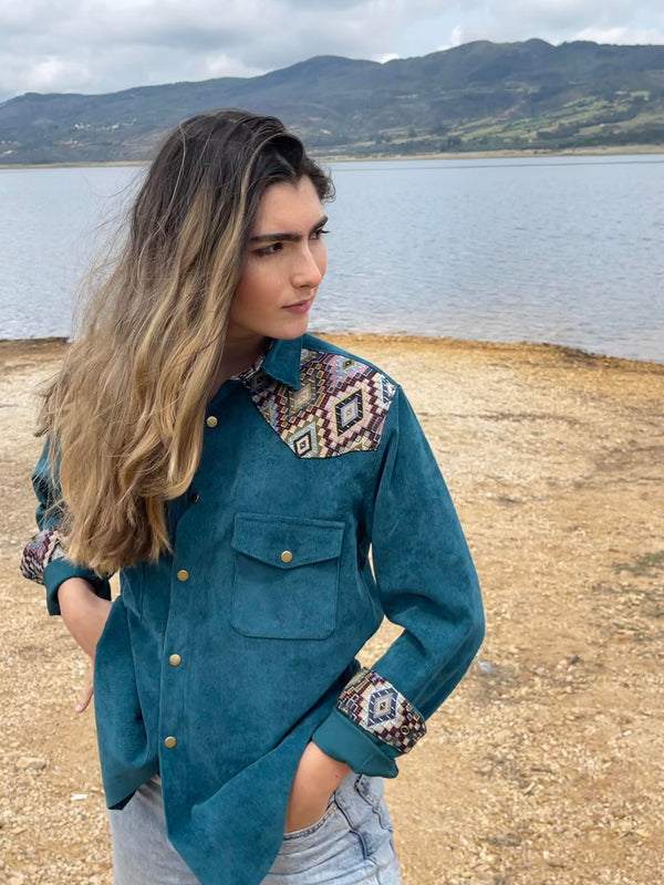Maki Corduroy Shirt Turquoise